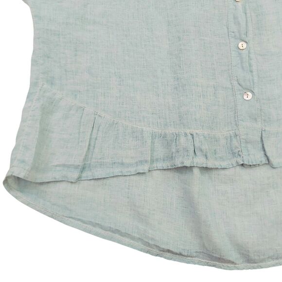 Meo Meli Tunic Top Womens Green One Size Linen Short Sleeve Yoke Boxy Italy - Picture 3 of 11